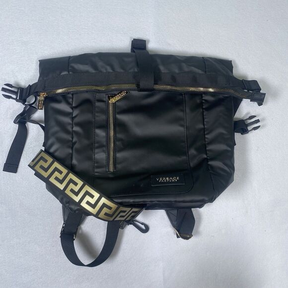 Versace Parfums Rider Roll-Top Backpack Black Travel Sports Gym Bag Shoulder Bag - Picture 1 of 8